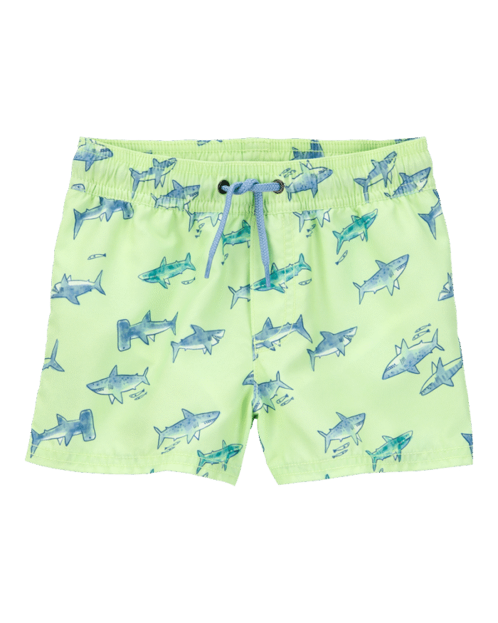Toddler Boy Shark Swim Trunks - Lime Green - Image 2