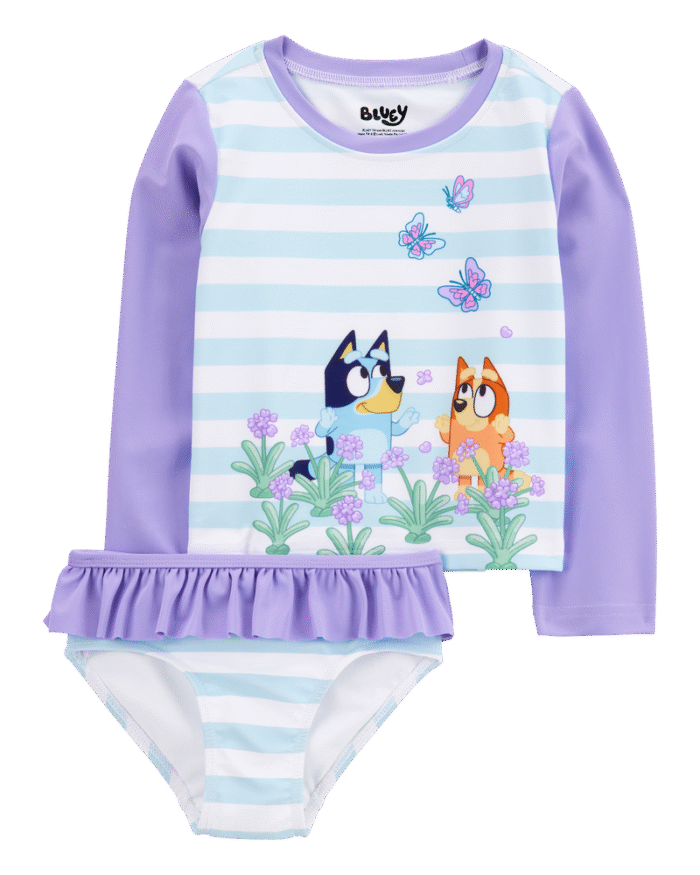 Toddler Bluey™ 2-Piece Rashguard Swimsuit Set - Blue/Purple